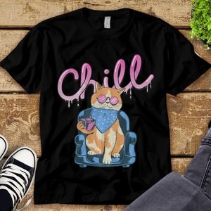 Cat Chill Cute Face Cat Lover Unisex Tee Adult T-shirt Kid Shirt
